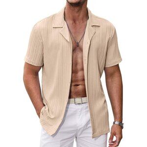 ❤️Men's Brown Shirts Short Sleeve Casual  Button Down Shirt Summer Beach Shirt